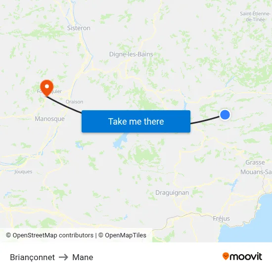 Briançonnet to Mane map