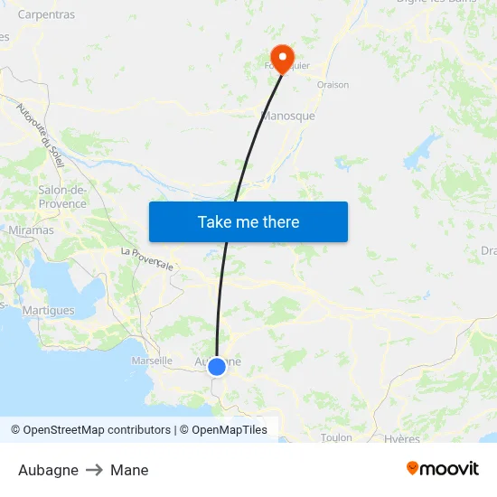 Aubagne to Mane map
