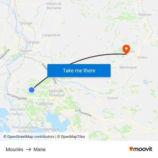 Mouriès to Mane map