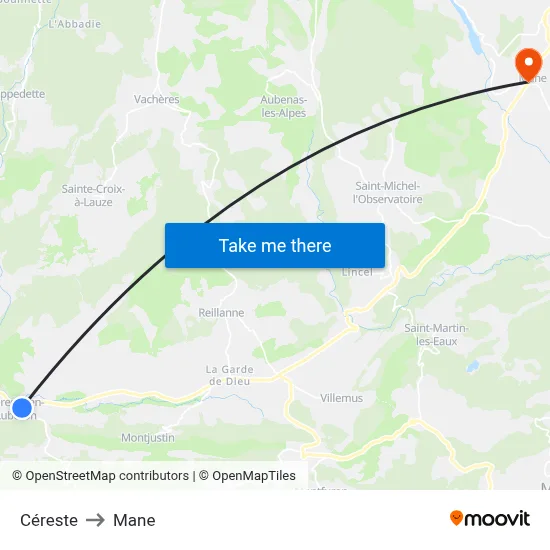Céreste to Mane map