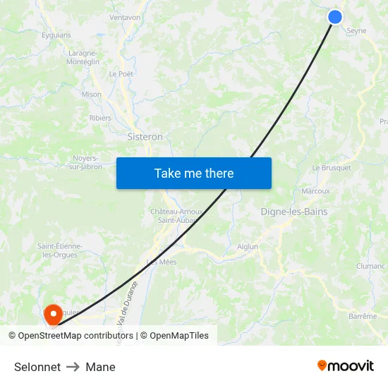 Selonnet to Mane map