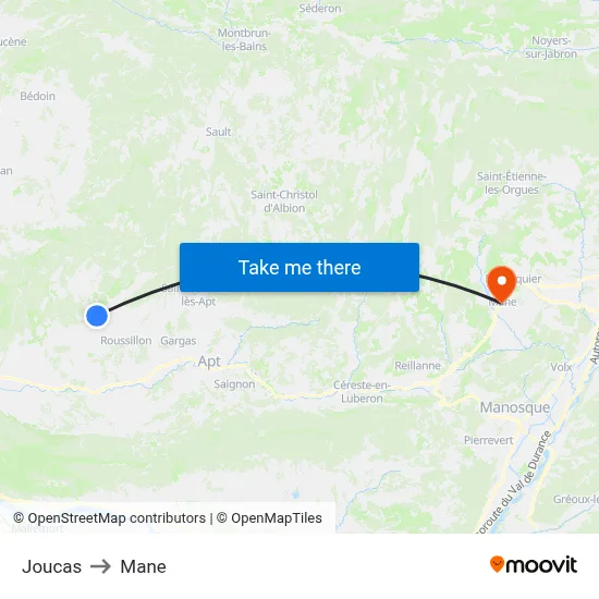 Joucas to Mane map