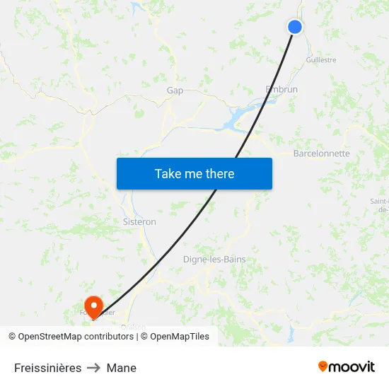 Freissinières to Mane map
