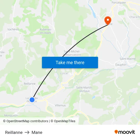 Reillanne to Mane map