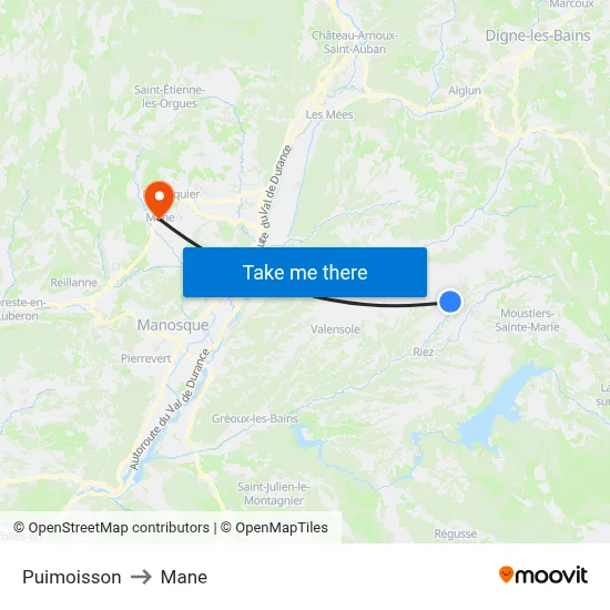 Puimoisson to Mane map