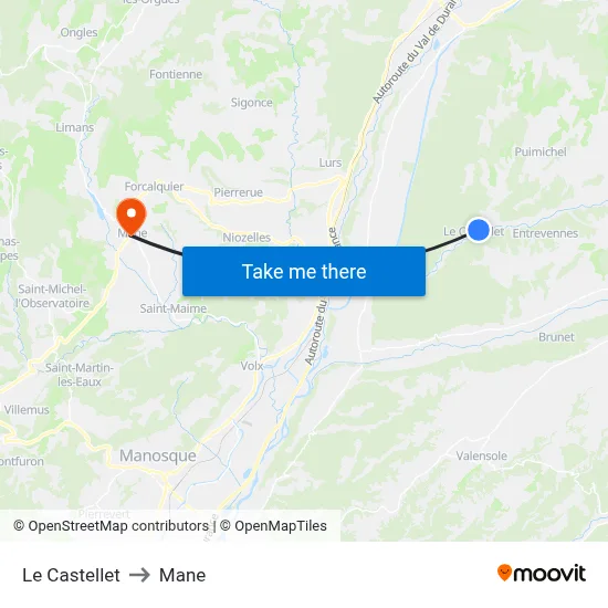 Le Castellet to Mane map