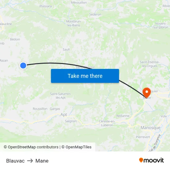 Blauvac to Mane map