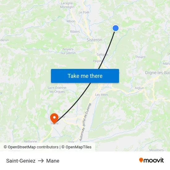Saint-Geniez to Mane map