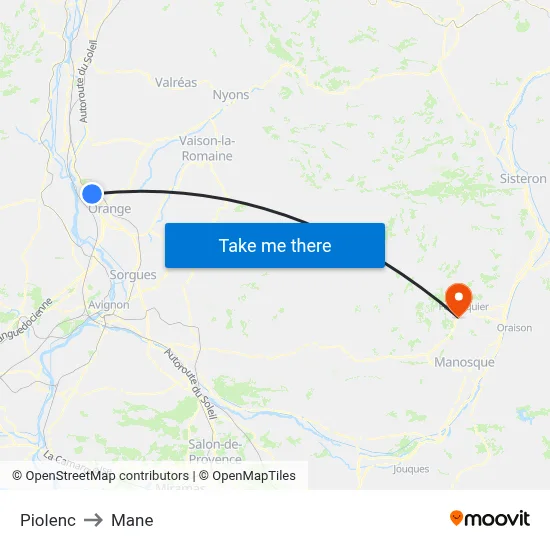 Piolenc to Mane map