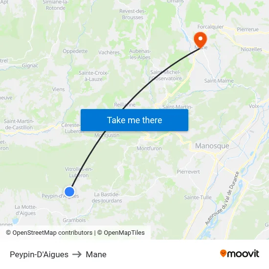 Peypin-D'Aigues to Mane map