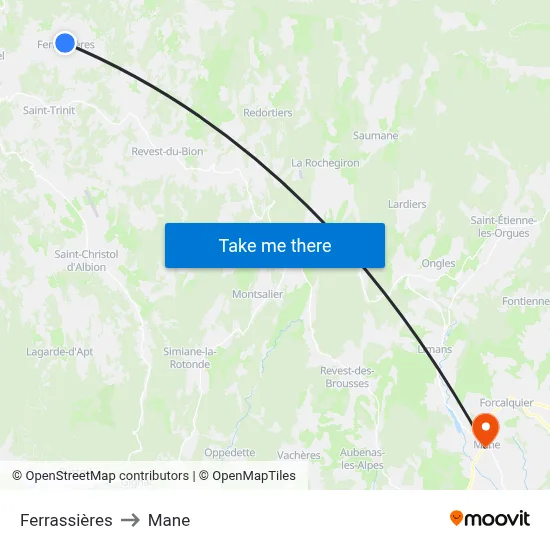 Ferrassières to Mane map