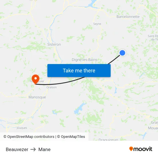 Beauvezer to Mane map