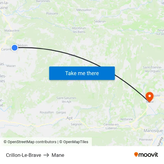 Crillon-Le-Brave to Mane map