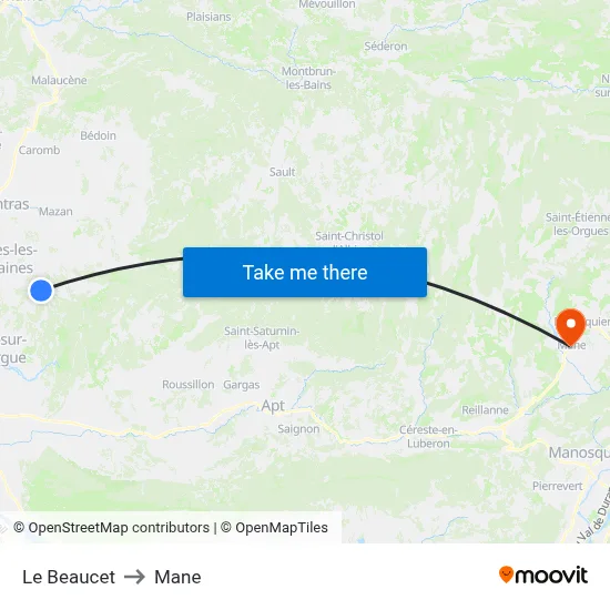 Le Beaucet to Mane map