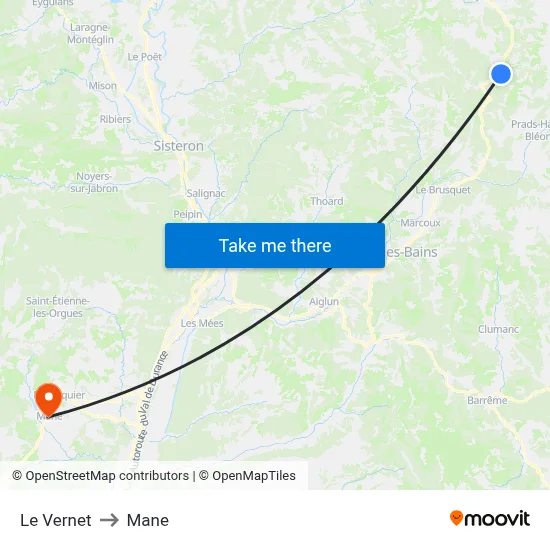 Le Vernet to Mane map