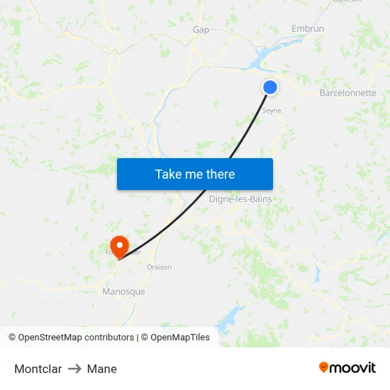 Montclar to Mane map