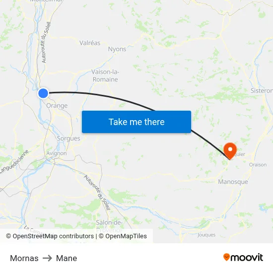 Mornas to Mane map
