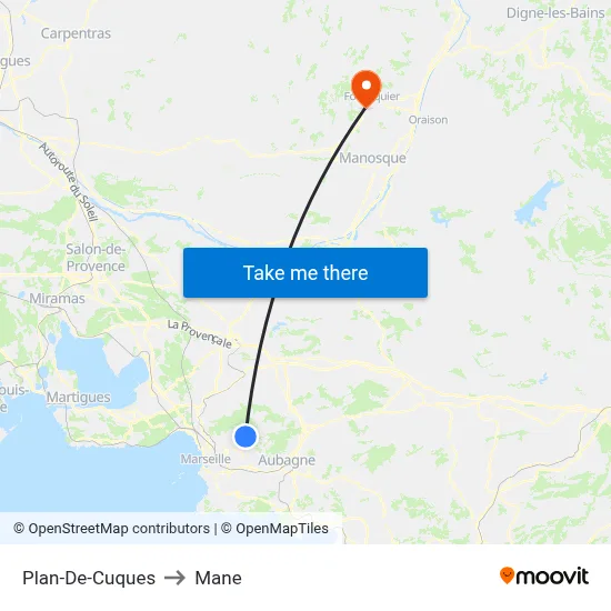 Plan-De-Cuques to Mane map