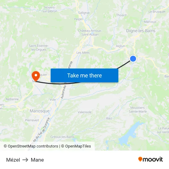 Mézel to Mane map