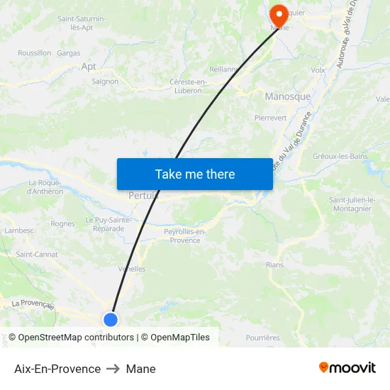 Aix-En-Provence to Mane map