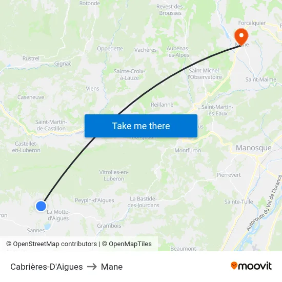 Cabrières-D'Aigues to Mane map