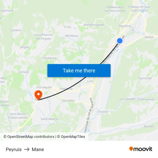 Peyruis to Mane map