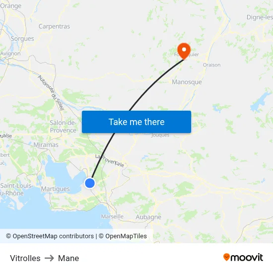 Vitrolles to Mane map