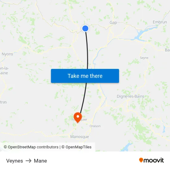 Veynes to Mane map