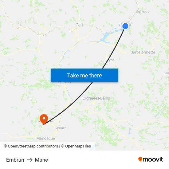 Embrun to Mane map