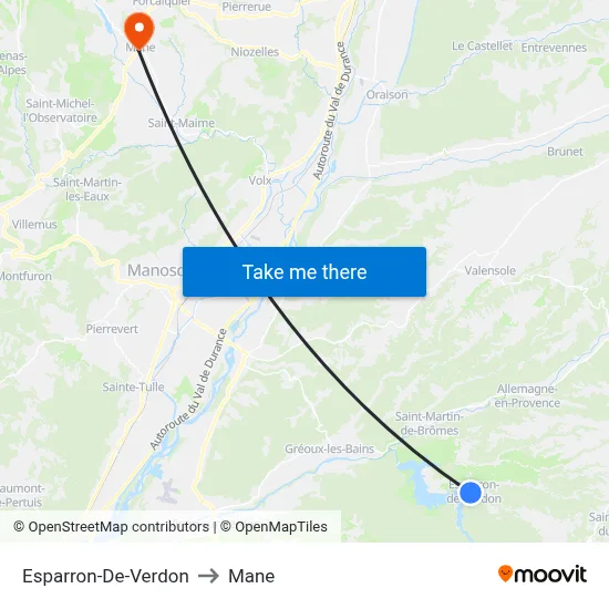 Esparron-De-Verdon to Mane map