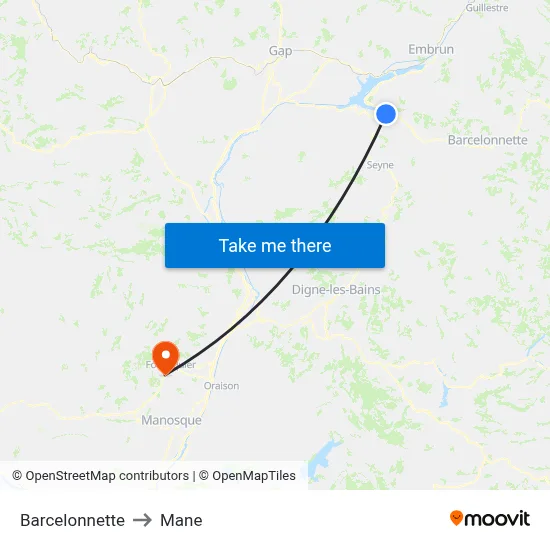 Barcelonnette to Mane map