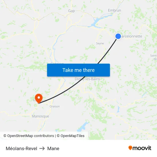 Méolans-Revel to Mane map