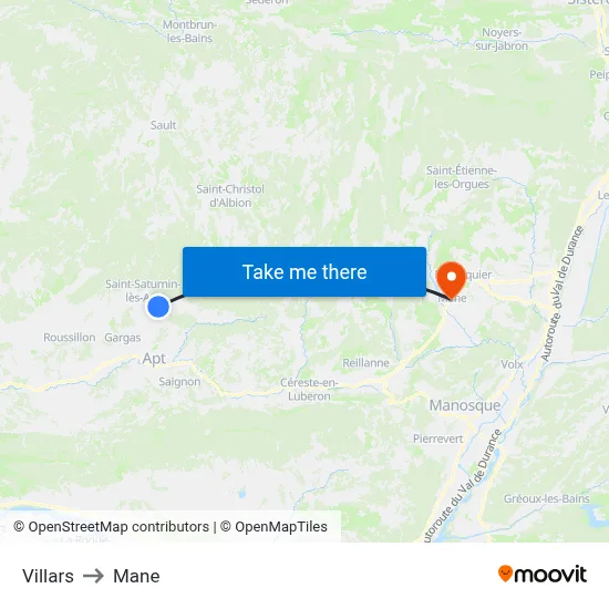 Villars to Mane map