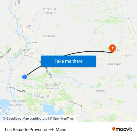 Les Baux-De-Provence to Mane map