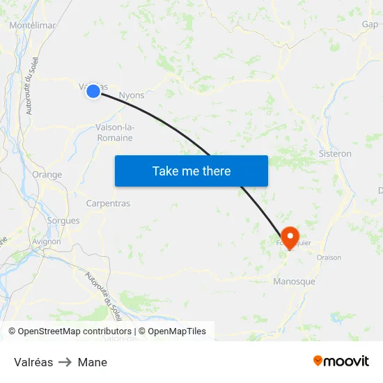 Valréas to Mane map