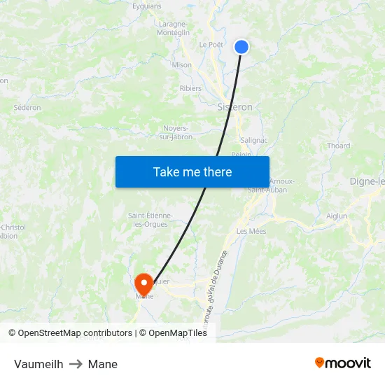 Vaumeilh to Mane map