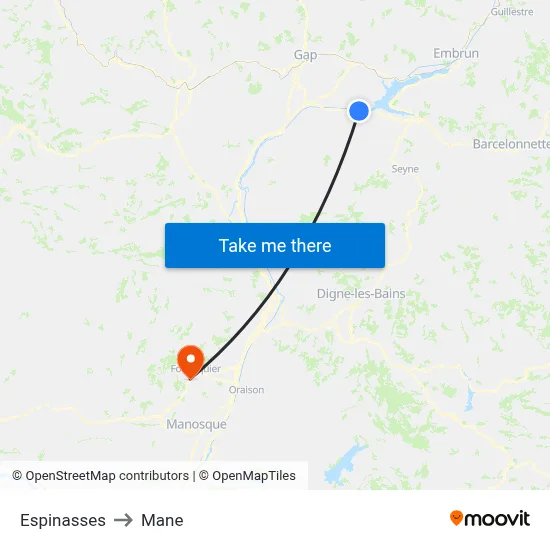 Espinasses to Mane map