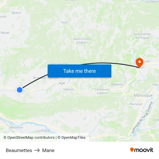 Beaumettes to Mane map