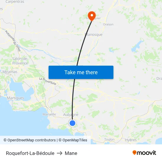 Roquefort-La-Bédoule to Mane map