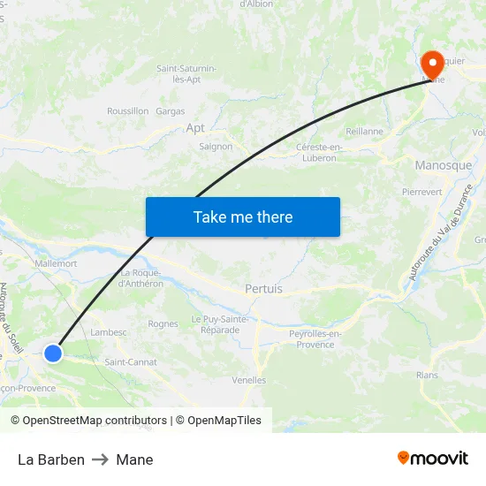 La Barben to Mane map