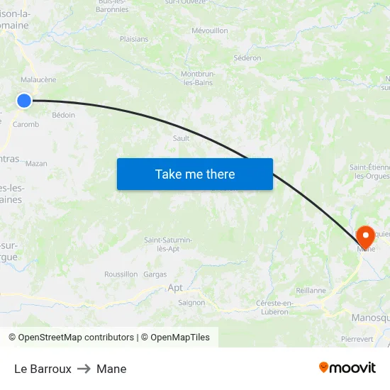 Le Barroux to Mane map