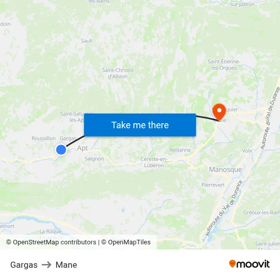 Gargas to Mane map