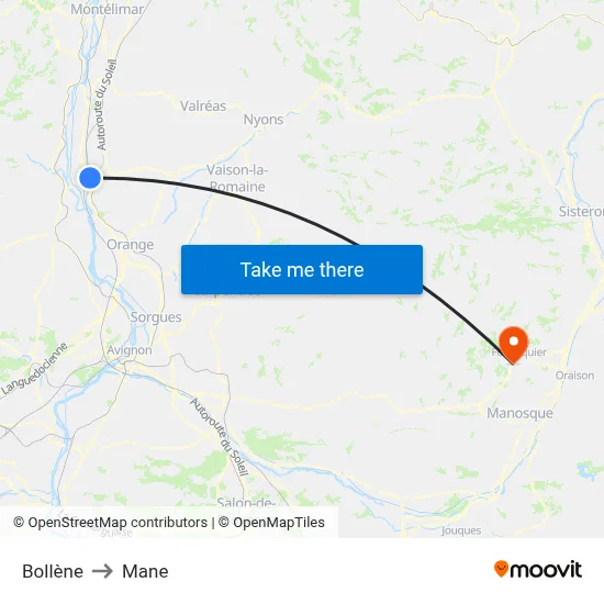 Bollène to Mane map