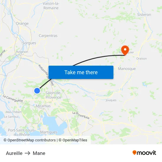 Aureille to Mane map