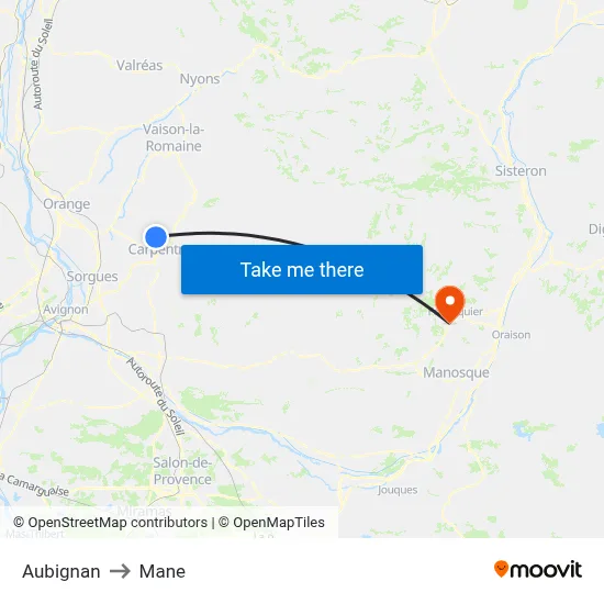 Aubignan to Mane map