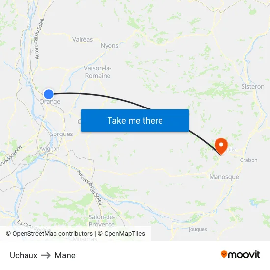 Uchaux to Mane map