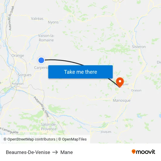 Beaumes-De-Venise to Mane map