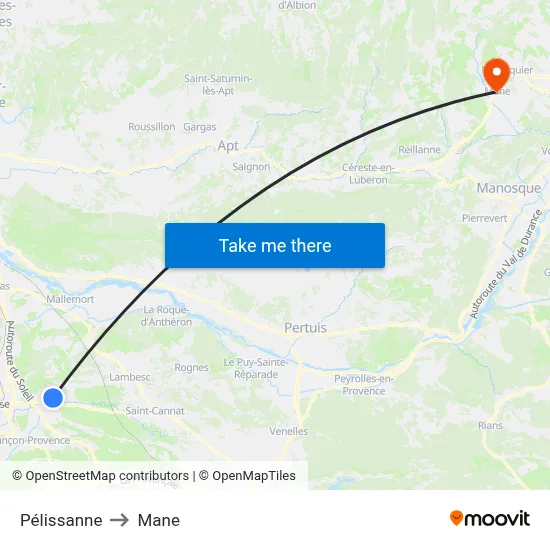 Pélissanne to Mane map
