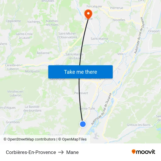 Corbières-En-Provence to Mane map
