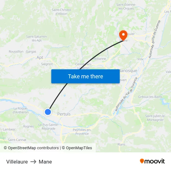 Villelaure to Mane map